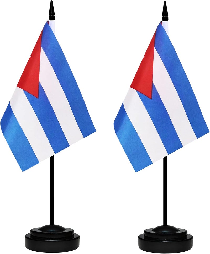 BCLin Cuba Desk Flag Set, 2 Pack Cuban Table Office Flags, Small Mini Desktop Flag With 12" Solid Black Pole, Black Base, Miniature Desktop Flag - Image 1